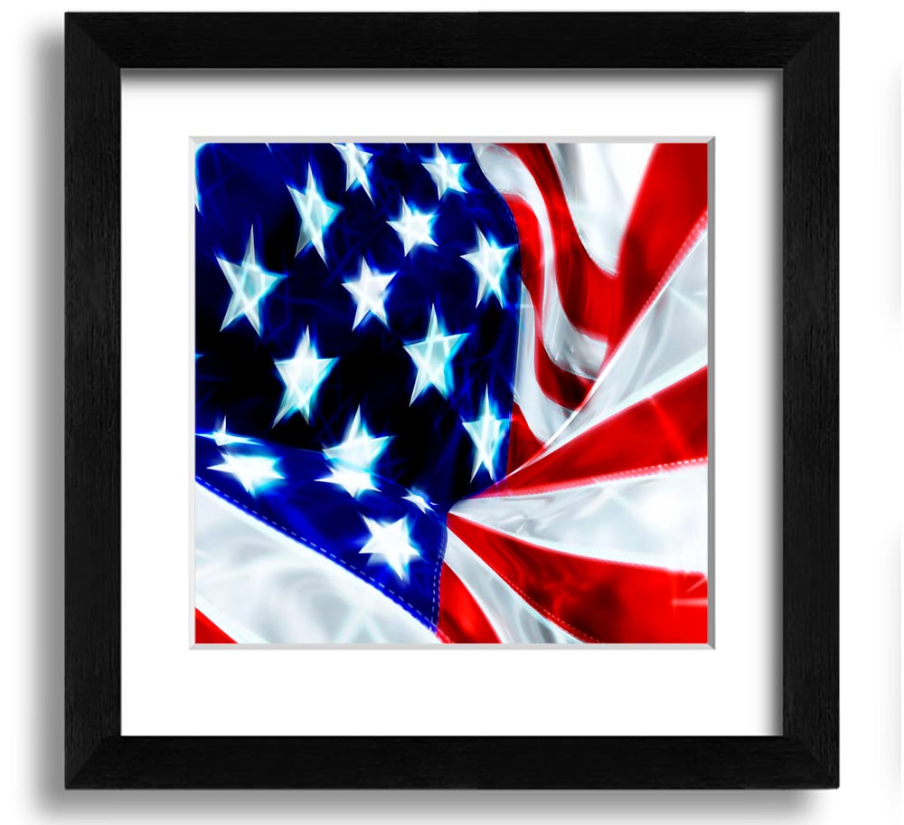 American Stars And Stripes Square Framed Print in various frame colors, showcasing the iconic American flag design.