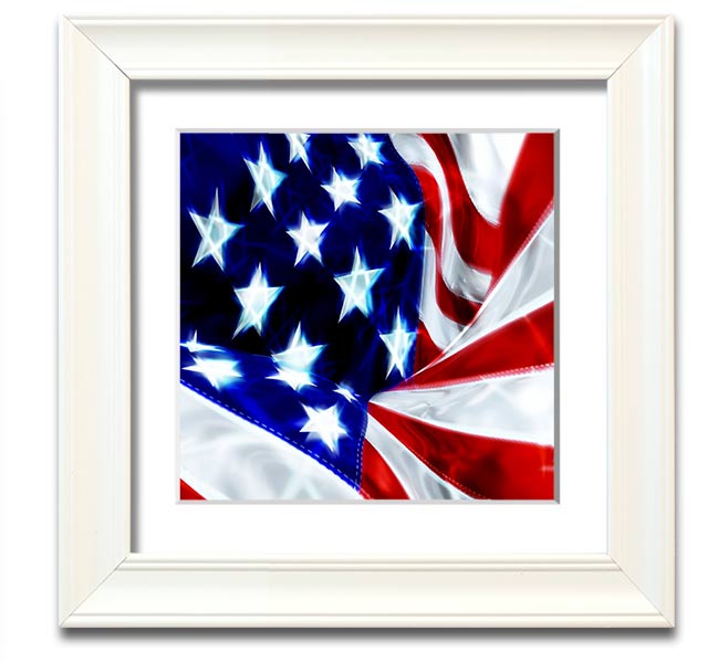 American Stars And Stripes Square Framed Print in various frame colors, showcasing the iconic American flag design.