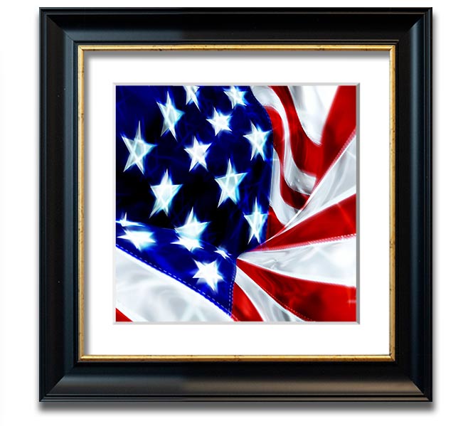 American Stars And Stripes Square Framed Print in various frame colors, showcasing the iconic American flag design.