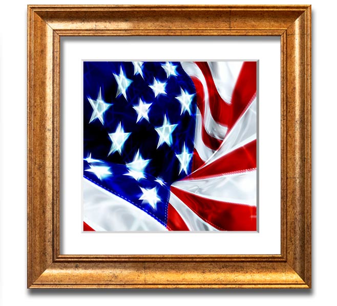 American Stars And Stripes Square Framed Print in various frame colors, showcasing the iconic American flag design.