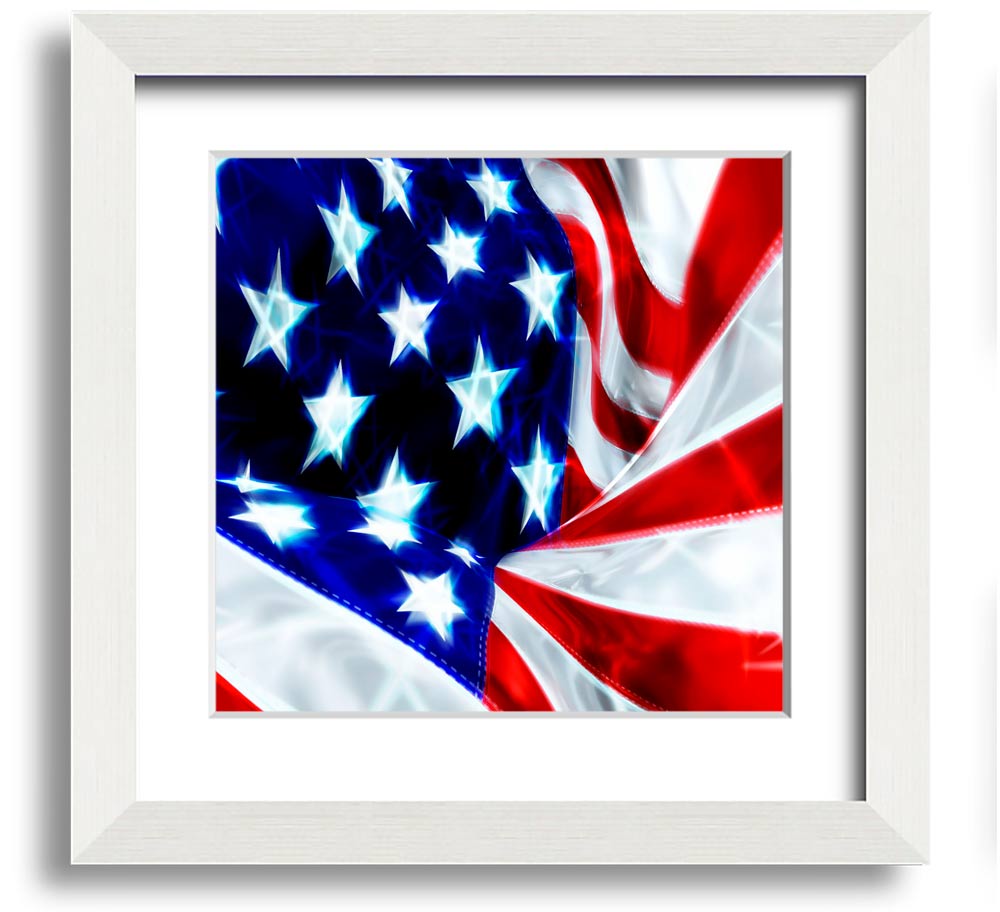 American Stars And Stripes Square Framed Print in various frame colors, showcasing the iconic American flag design.