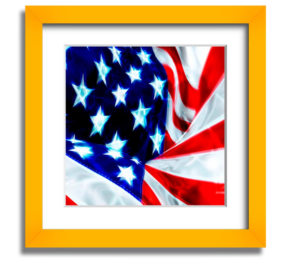 American Stars And Stripes Square Framed Print in various frame colors, showcasing the iconic American flag design.