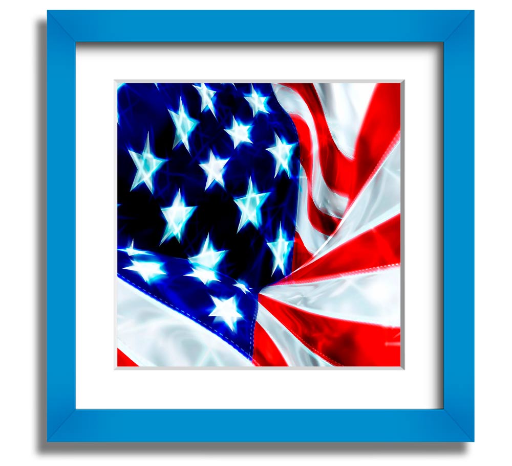 American Stars And Stripes Square Framed Print in various frame colors, showcasing the iconic American flag design.