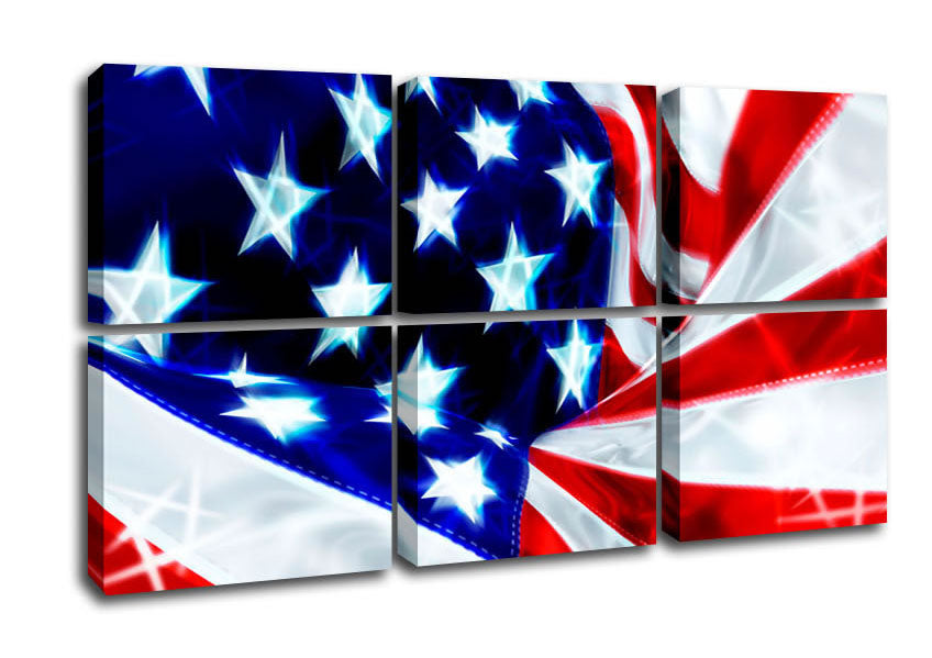 American Stars And Stripes canvas art mounted on a 44mm box frame, showcasing the vibrant American flag design.