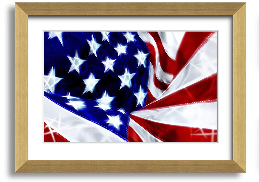 Framed print of the American Stars and Stripes flag, showcasing vibrant colors and quality craftsmanship.