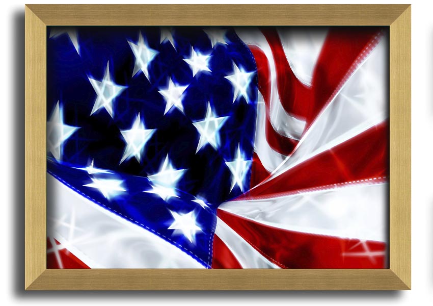 Framed print of the American Stars and Stripes flag, showcasing vibrant colors and quality craftsmanship.