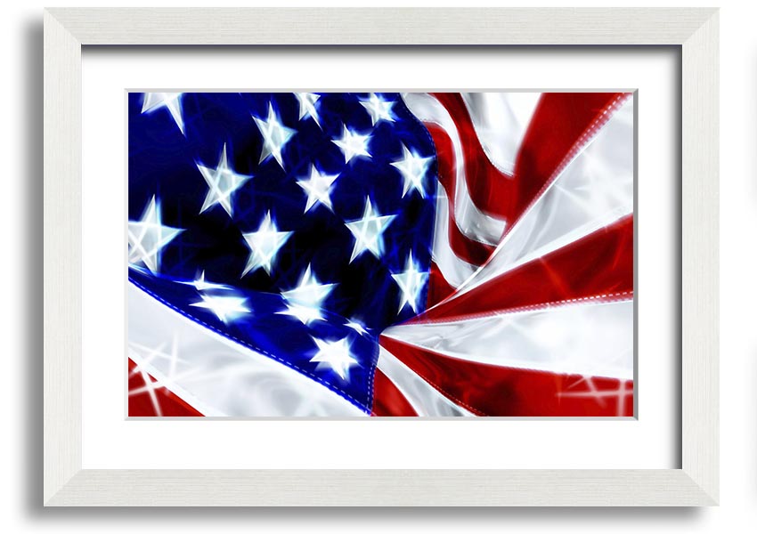 Framed print of the American Stars and Stripes flag, showcasing vibrant colors and quality craftsmanship.