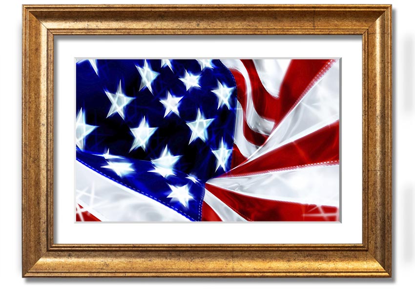 Framed print of the American Stars and Stripes flag, showcasing vibrant colors and quality craftsmanship.