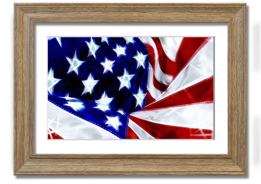 Framed print of the American Stars and Stripes flag, showcasing vibrant colors and quality craftsmanship.