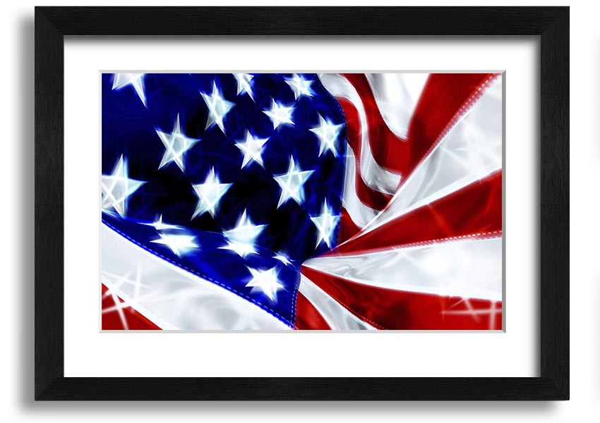 Framed print of the American Stars and Stripes flag, showcasing vibrant colors and quality craftsmanship.