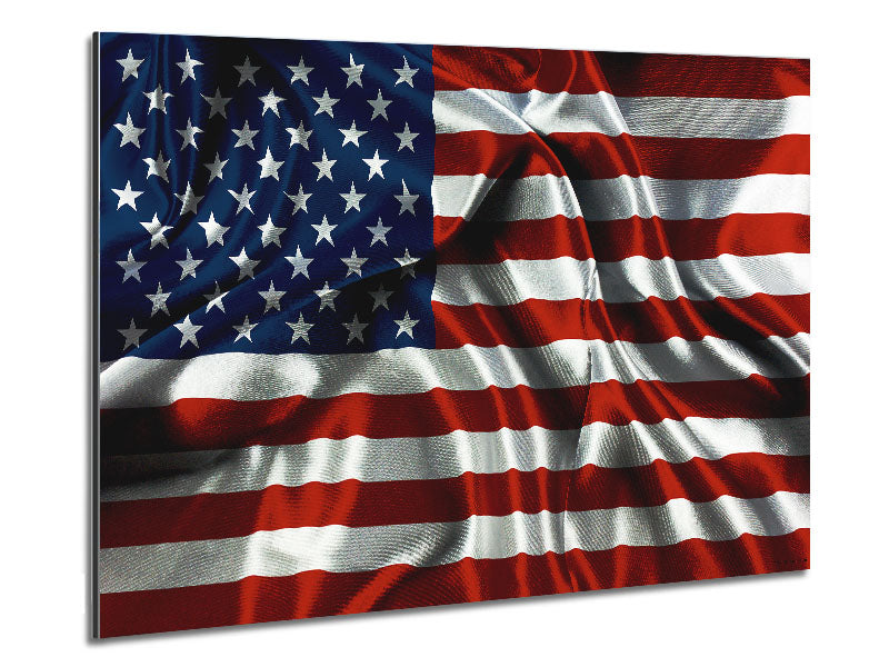 American USA Flag printed on brushed aluminum dibond, showcasing vibrant colors and modern design.