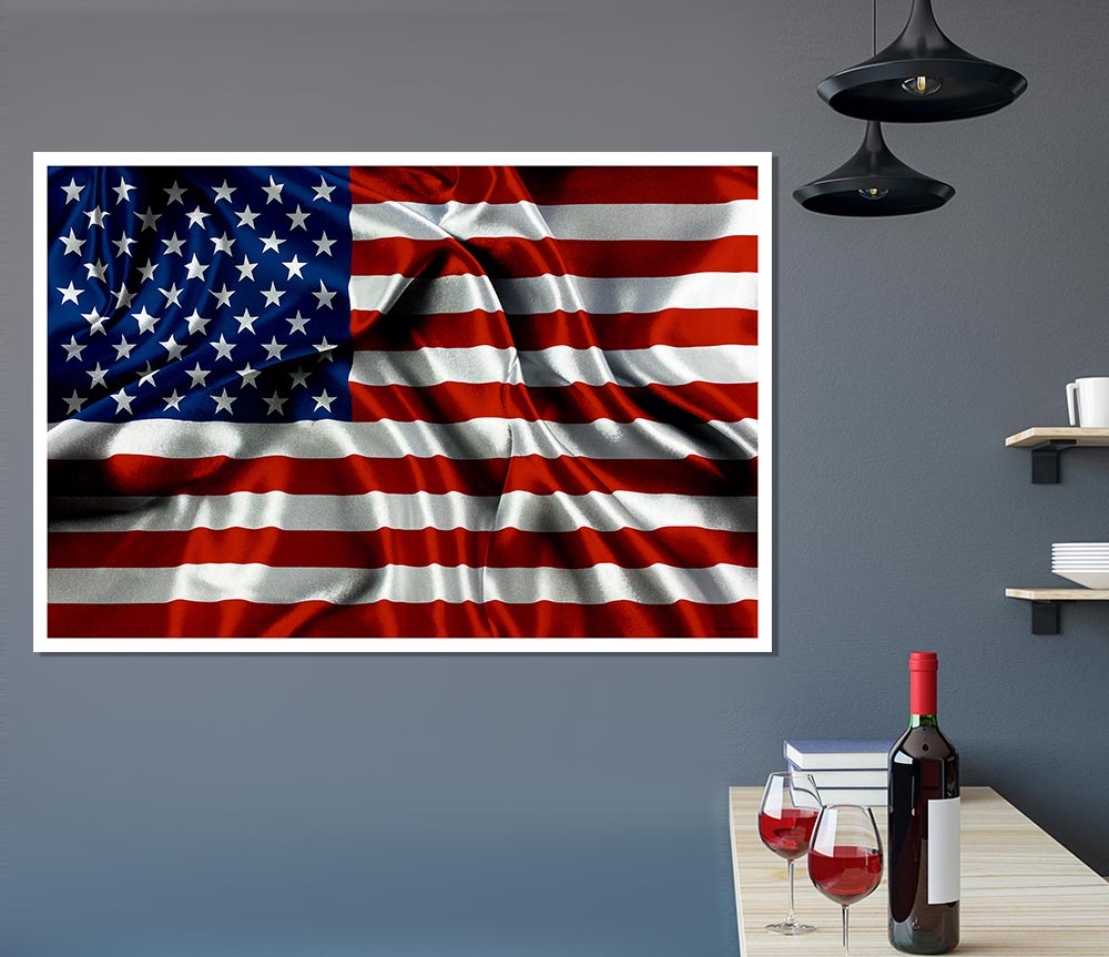 American USA Flag poster printed on high-quality canvas, showcasing vibrant colors and intricate details.