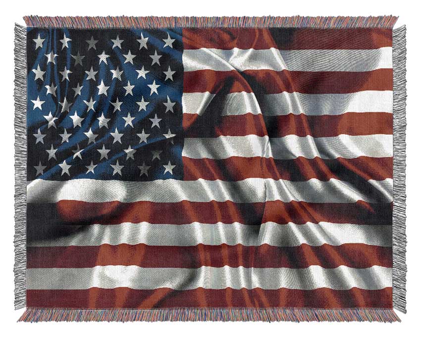 A cozy American USA Flag throw blanket made from 100% cotton, featuring a thermal weave for breathability and a classic design.