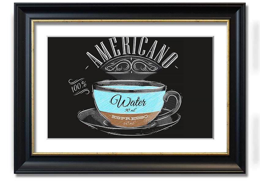 Americano Coffee framed print with multiple frame color options, showcasing a beautiful coffee-themed artwork.