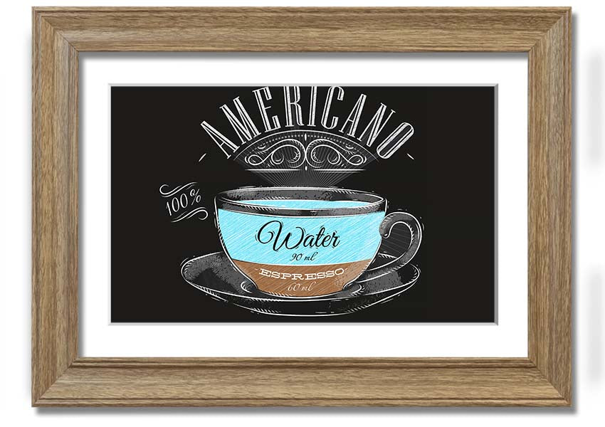 Americano Coffee framed print with multiple frame color options, showcasing a beautiful coffee-themed artwork.