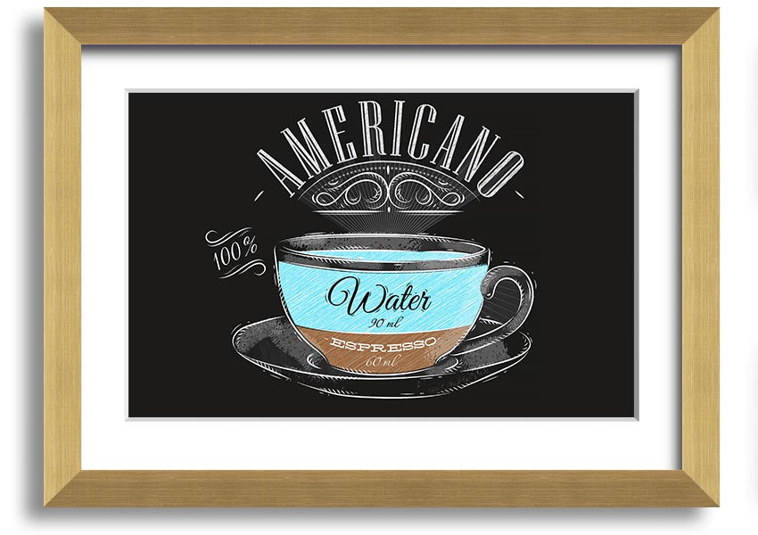 Americano Coffee framed print with multiple frame color options, showcasing a beautiful coffee-themed artwork.