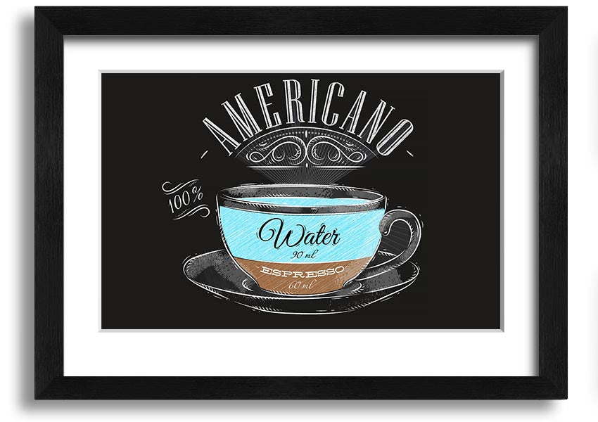 Americano Coffee framed print with multiple frame color options, showcasing a beautiful coffee-themed artwork.