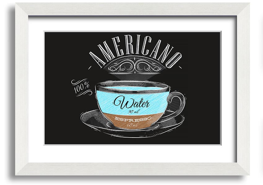 Americano Coffee framed print with multiple frame color options, showcasing a beautiful coffee-themed artwork.