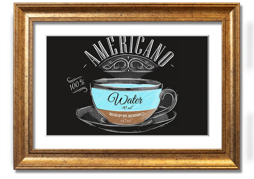 Americano Coffee framed print with multiple frame color options, showcasing a beautiful coffee-themed artwork.