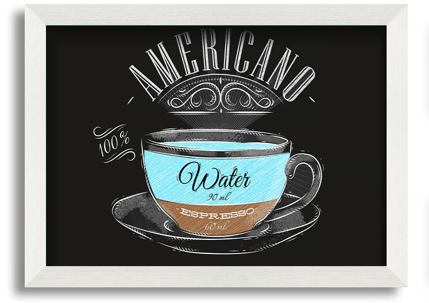 Americano Coffee framed print with multiple frame color options, showcasing a beautiful coffee-themed artwork.