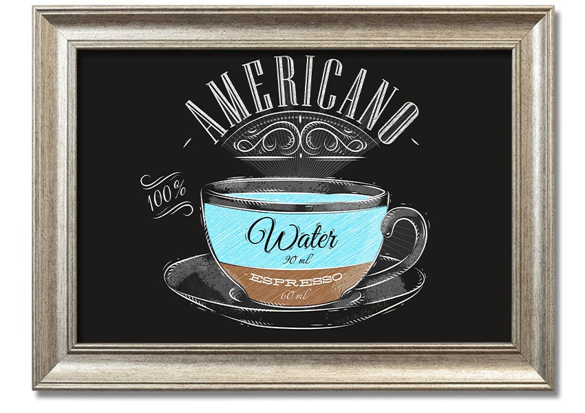 Americano Coffee framed print with multiple frame color options, showcasing a beautiful coffee-themed artwork.