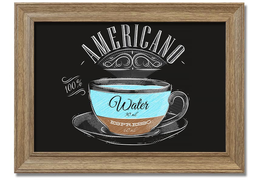 Americano Coffee framed print with multiple frame color options, showcasing a beautiful coffee-themed artwork.