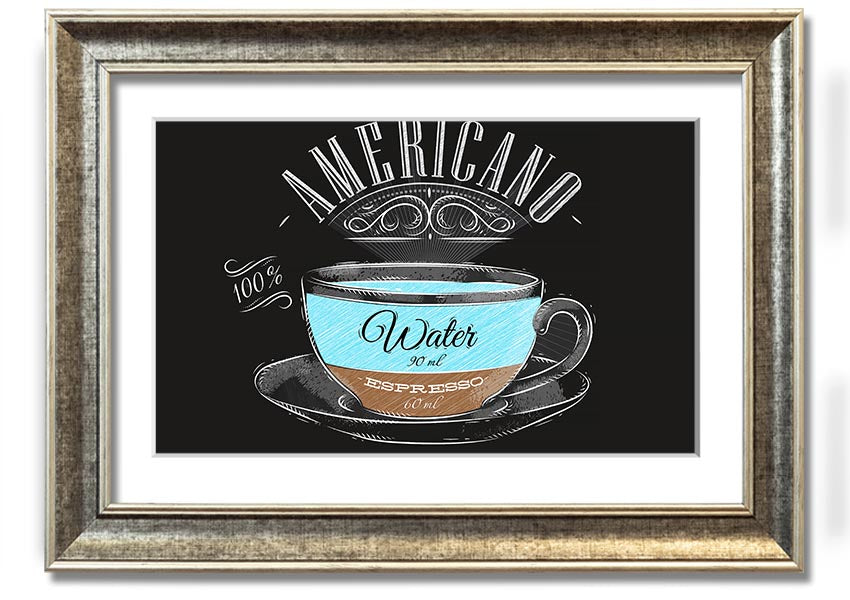 Americano Coffee framed print with multiple frame color options, showcasing a beautiful coffee-themed artwork.