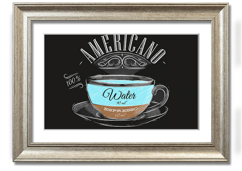 Americano Coffee framed print with multiple frame color options, showcasing a beautiful coffee-themed artwork.