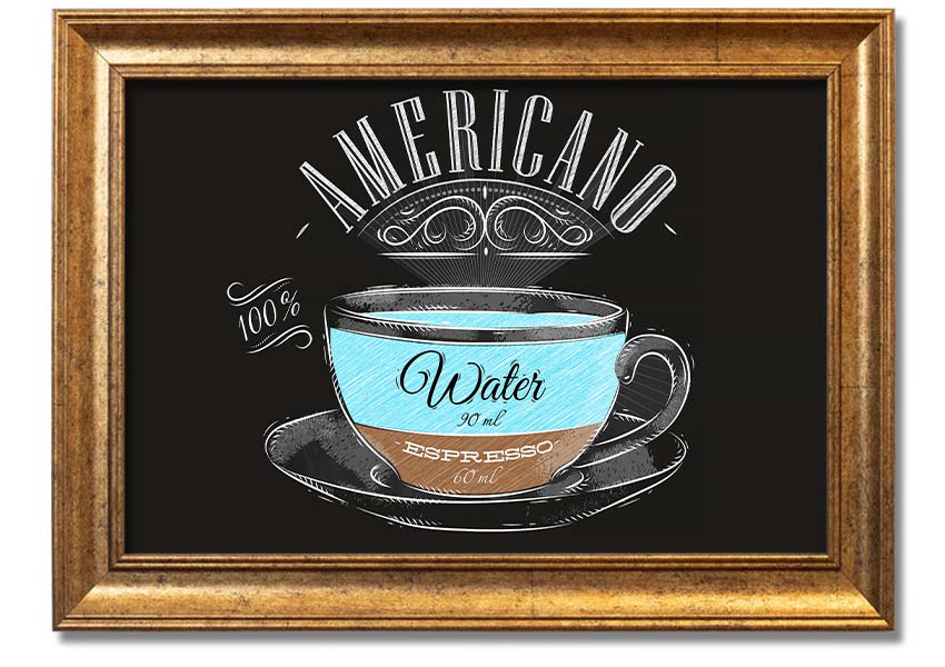 Americano Coffee framed print with multiple frame color options, showcasing a beautiful coffee-themed artwork.