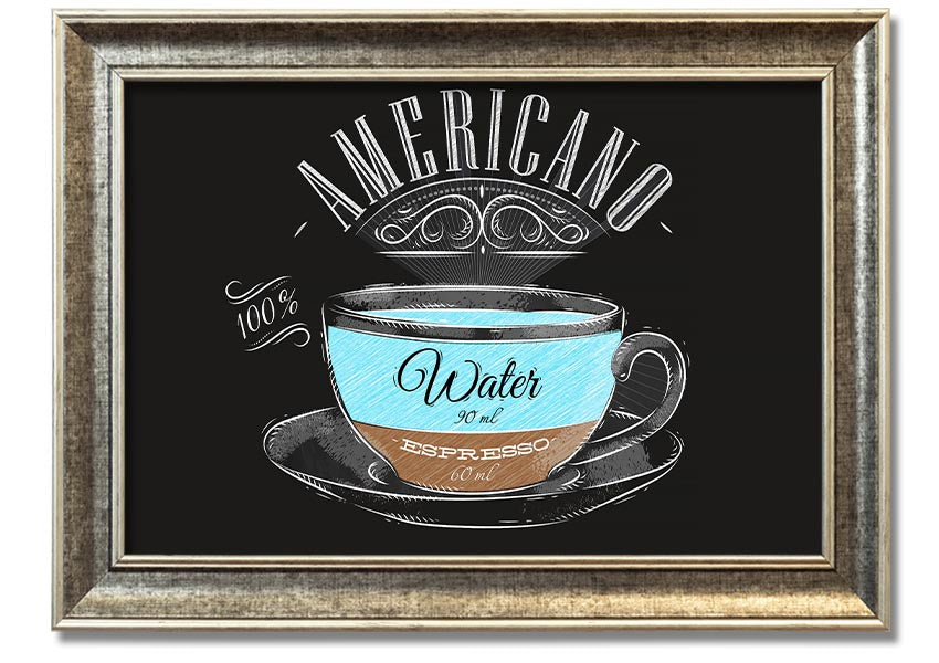 Americano Coffee framed print with multiple frame color options, showcasing a beautiful coffee-themed artwork.