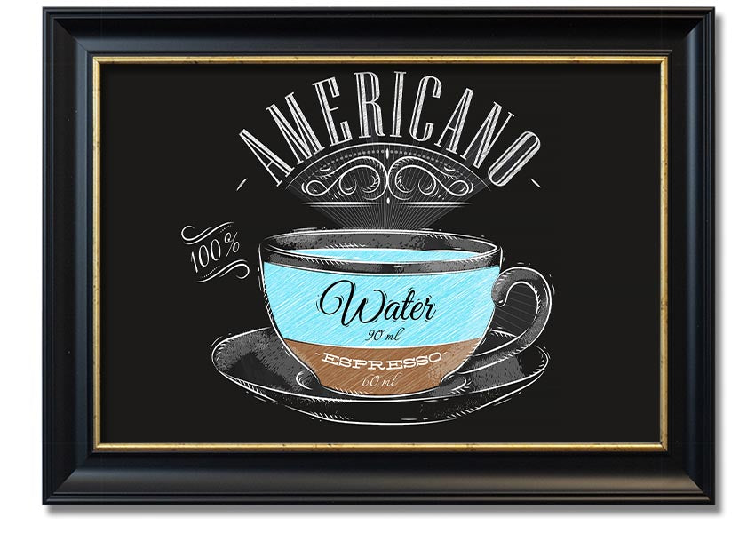 Americano Coffee framed print with multiple frame color options, showcasing a beautiful coffee-themed artwork.