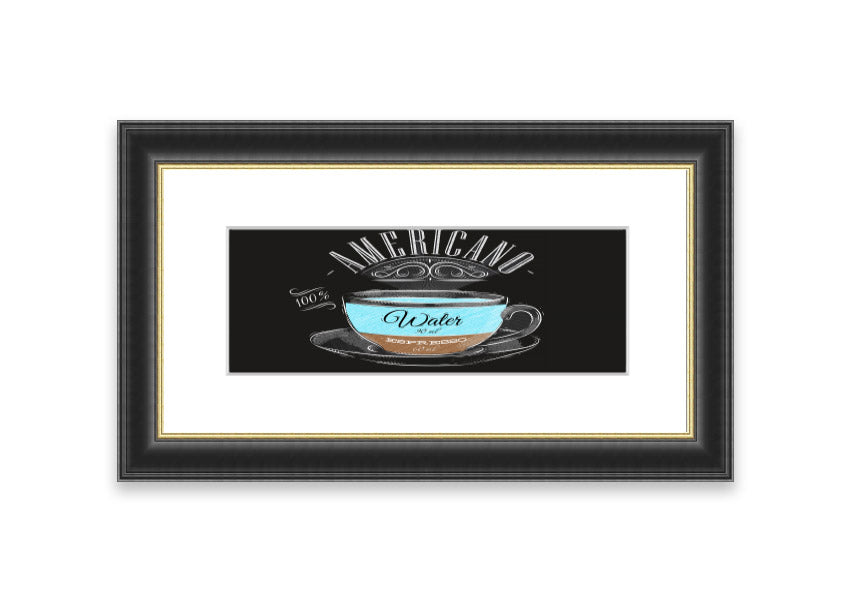 Americano Coffee Cornwall framed print showcasing rich coffee imagery, available in various frame colors.