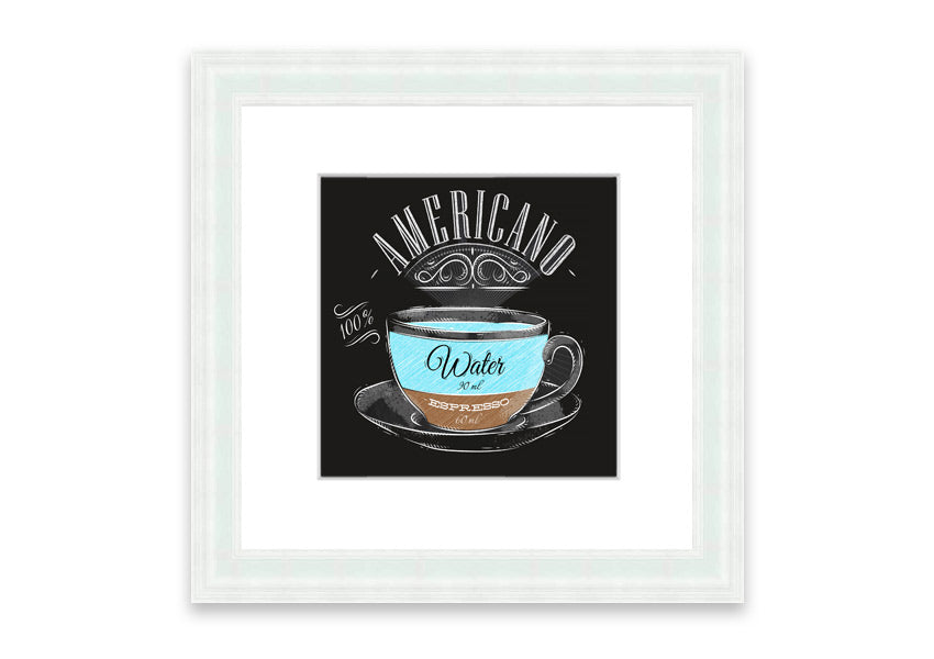 Americano Coffee Cornwall framed print showcasing rich coffee imagery, available in various frame colors.