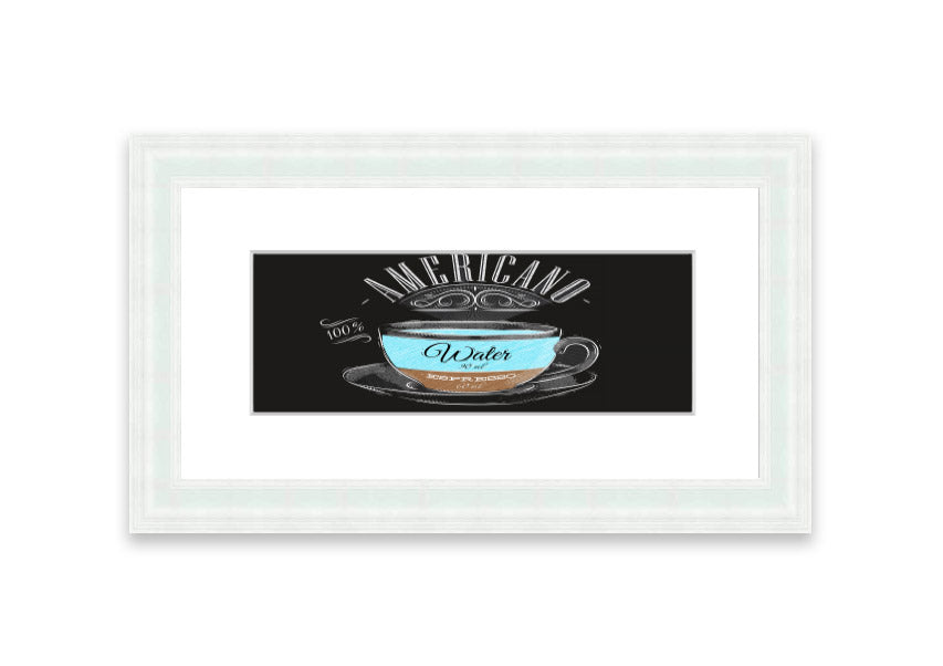 Americano Coffee Cornwall framed print showcasing rich coffee imagery, available in various frame colors.