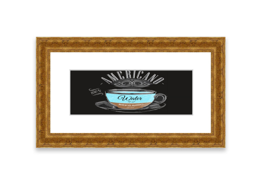 Americano Coffee Cornwall framed print showcasing rich coffee imagery, available in various frame colors.