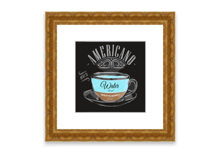 Americano Coffee Cornwall framed print showcasing rich coffee imagery, available in various frame colors.