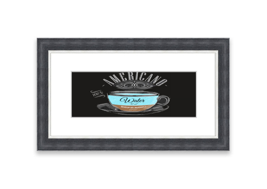 Americano Coffee Cornwall framed print showcasing rich coffee imagery, available in various frame colors.