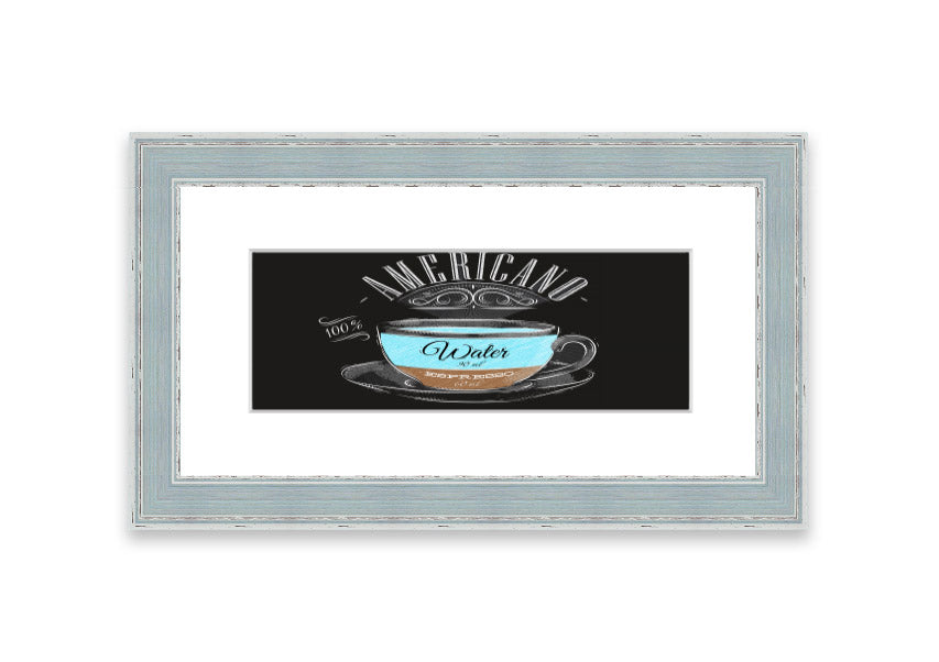 Americano Coffee Cornwall framed print showcasing rich coffee imagery, available in various frame colors.