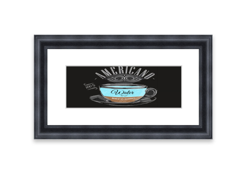 Americano Coffee Cornwall framed print showcasing rich coffee imagery, available in various frame colors.