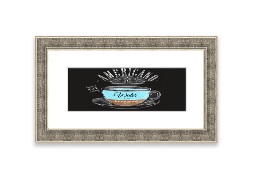 Americano Coffee Cornwall framed print showcasing rich coffee imagery, available in various frame colors.