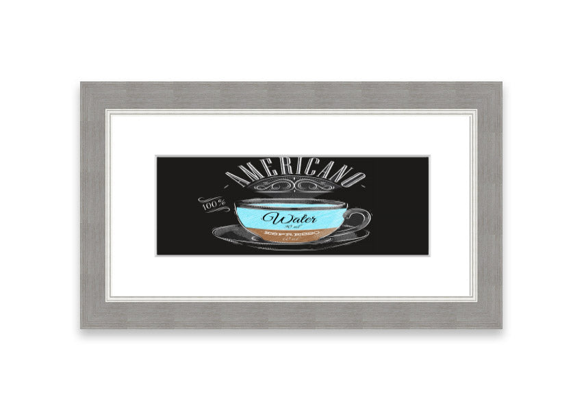 Americano Coffee Cornwall framed print showcasing rich coffee imagery, available in various frame colors.