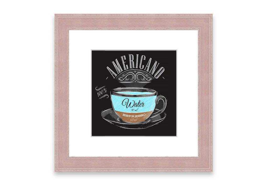 Americano Coffee Cornwall framed print showcasing rich coffee imagery, available in various frame colors.