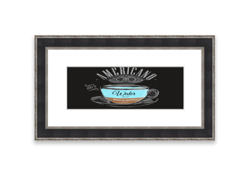 Americano Coffee Cornwall framed print showcasing rich coffee imagery, available in various frame colors.