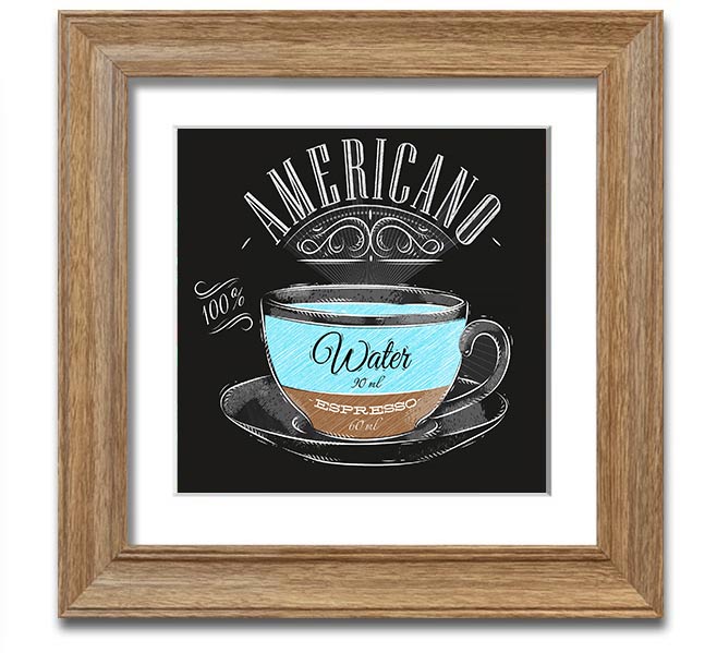 Americano Coffee Square Framed Print in various frame colours, showcasing coffee-themed art.