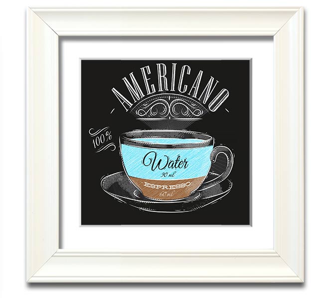 Americano Coffee Square Framed Print in various frame colours, showcasing coffee-themed art.