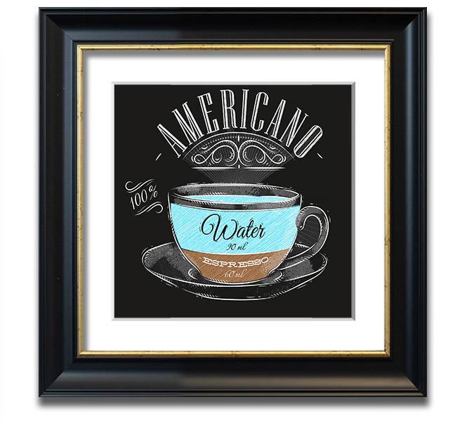 Americano Coffee Square Framed Print in various frame colours, showcasing coffee-themed art.