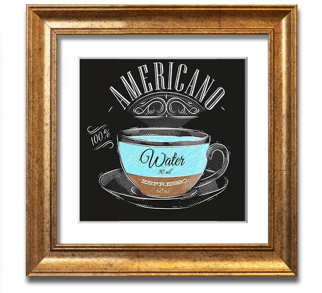 Americano Coffee Square Framed Print in various frame colours, showcasing coffee-themed art.