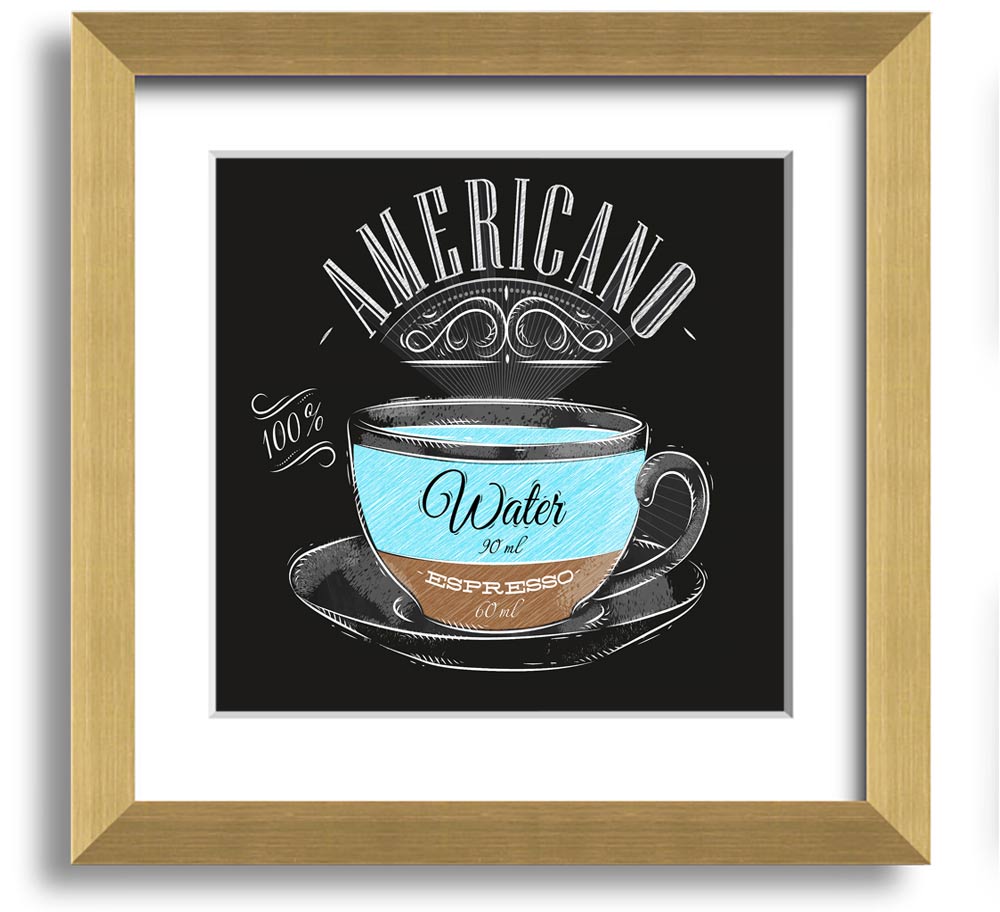 Americano Coffee Square Framed Print in various frame colours, showcasing coffee-themed art.