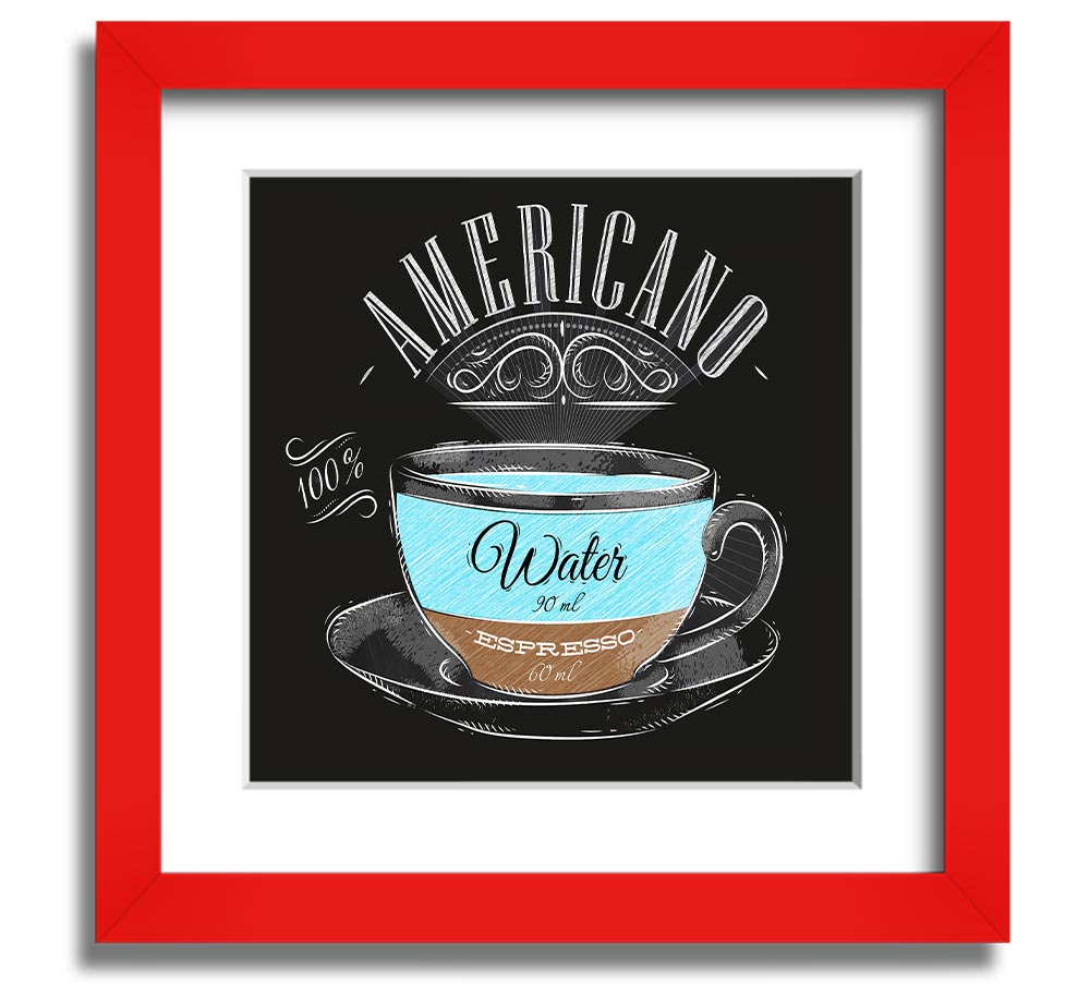 Americano Coffee Square Framed Print in various frame colours, showcasing coffee-themed art.