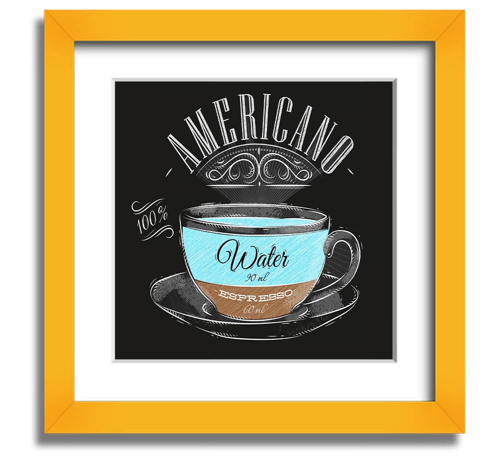 Americano Coffee Square Framed Print in various frame colours, showcasing coffee-themed art.